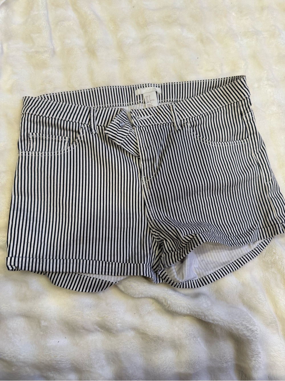 H&M Black and White Vertical Stripe Jean Shorts